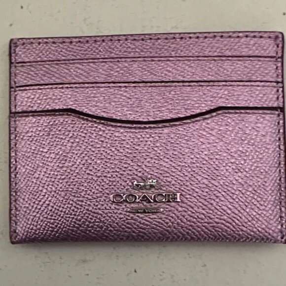 NWOT Authentic Coach Metallic Pink Leather Slim ID Card Case - Picture 1 of 4